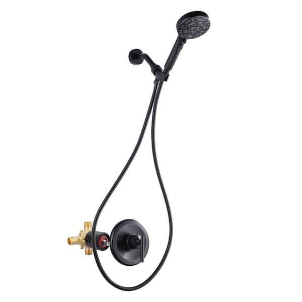 Single-Handle 7-Spray Wall Mount Shower Faucet 1.8 GPM with 70 in. Hose and Rough-In Valve Included in Matte Black