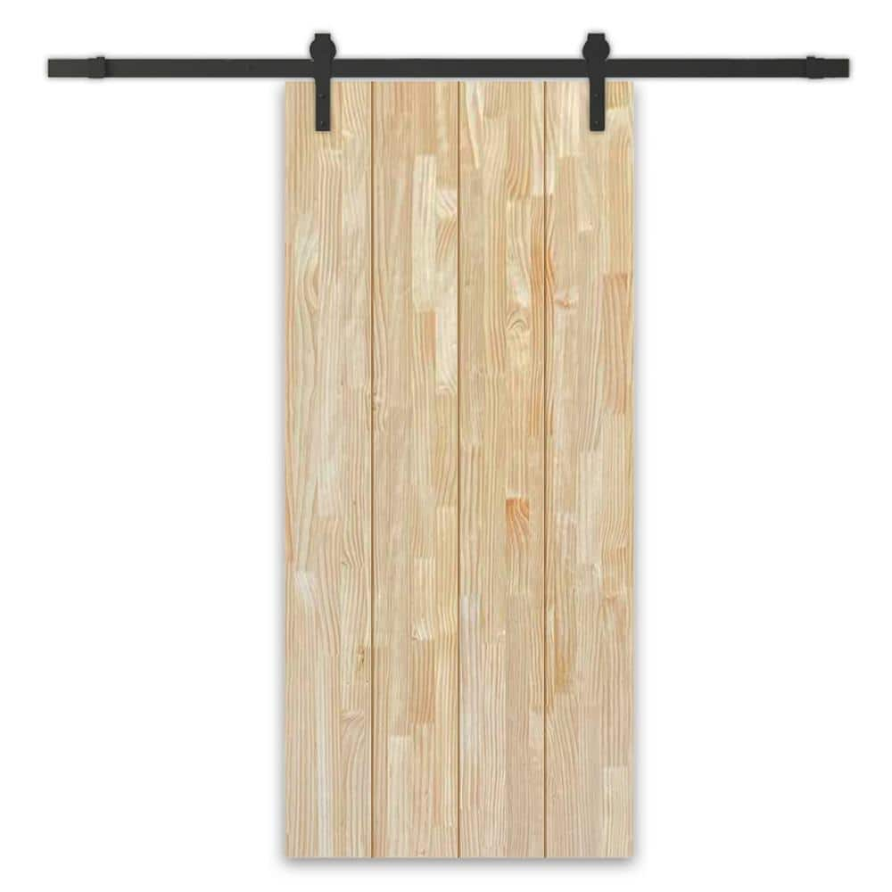 CALHOME 40 in. x 80 in. Natural Pine Wood Unfinished Interior Sliding ...