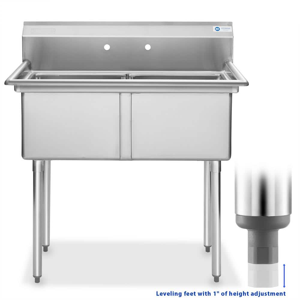 Commercial Stainless Steel Dual Basin Utility Sink with Backsplash