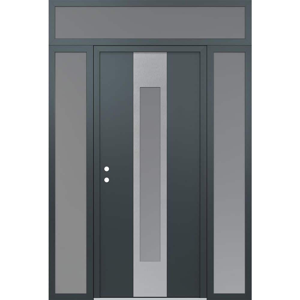 A1 68 in. x 96 in. Silver P Right-Hand/Inswing Frosted Glass Anth/Anth 2 Sidelite+Transom Steel Prehung Front Door price history on PriceWatchPro