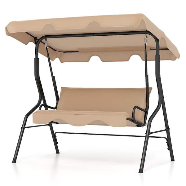 ANGELES HOME 3-Person Steel Outdoor Patio Swing with Canopy and Cushions