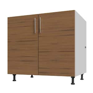 Miami Teak Matte 36 in. x 27 in. x 34.5 in. Flat Panel Stock Assembled Base Kitchen Cabinet Full Height