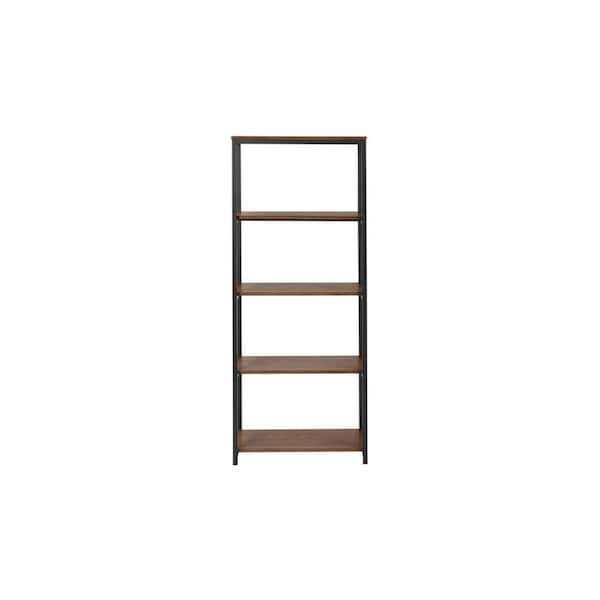 StyleWell Donnelly 58 in. Black Metal/Haze Wood Finish 5-shelf Accent Bookcase with Open Back