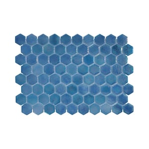 Glass Tile LOVE Selfless Blue Iridescent Mix 11 in. X 16.325 in. Hex Glossy Glass Mosaic Tile for Wall, Floor and Pool