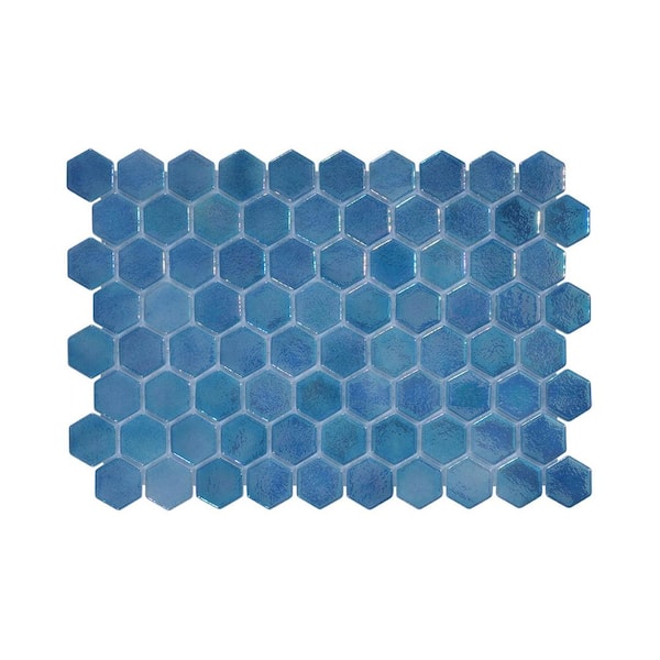 The Tile Doctor Glass Tile LOVE Hex 11 in. x 16 in. Glossy Blue Iridescent Mix Mosaic for Wall, Floor and Pool Tile (10.76 sq. ft./Case)