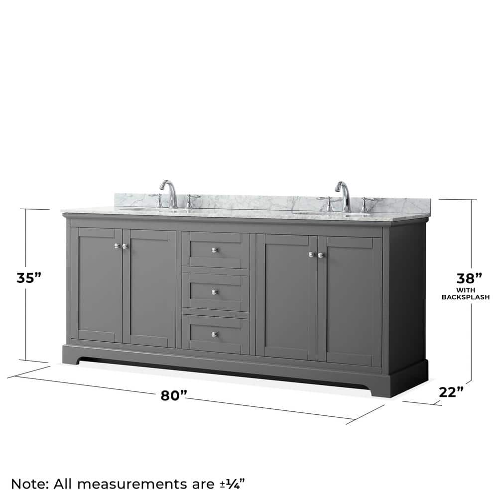 Avery 80" Dark Gray Double Bathroom Vanity with Marble Top