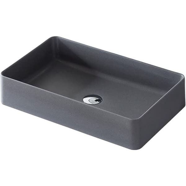 Moray 19.69 in. Quartz Stone Vessel Rectangular Modern Bathroom Sink in Matte Gray