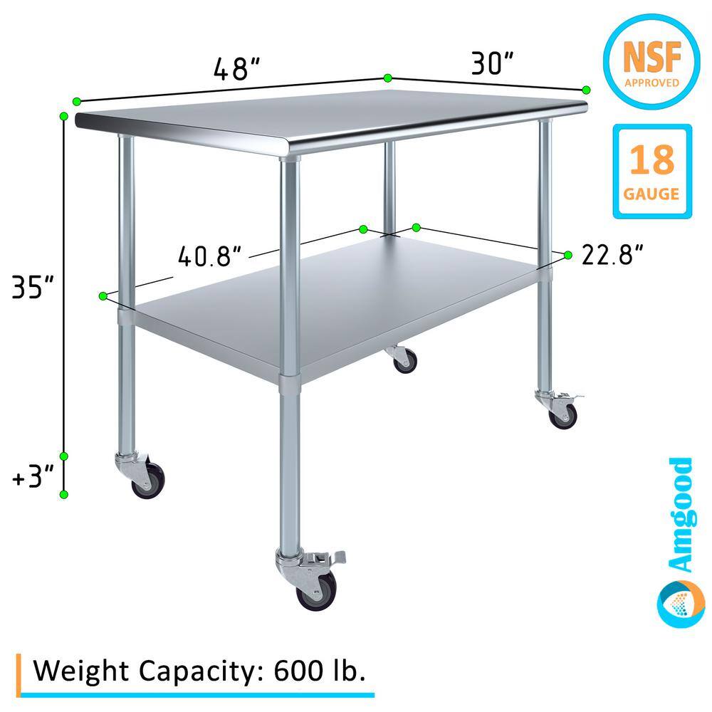 48" Stainless Steel Work Table with Undershelf and Casters
