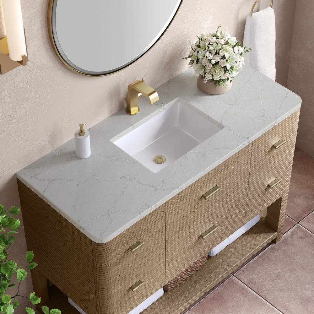 Lucian 48" Pebble Oak Single Vanity with Victorian Silver Quartz Top