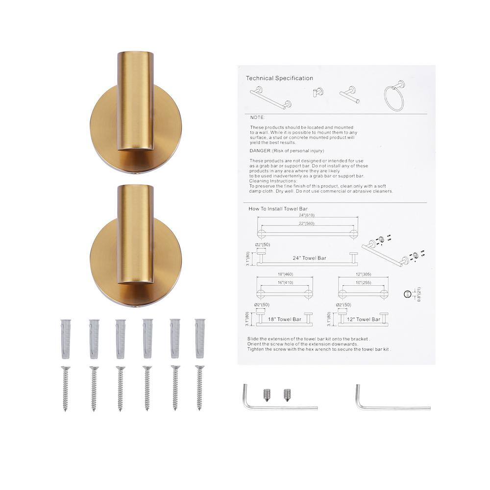 Brushed Gold Stainless Steel Wall Mounted J-Hook Set