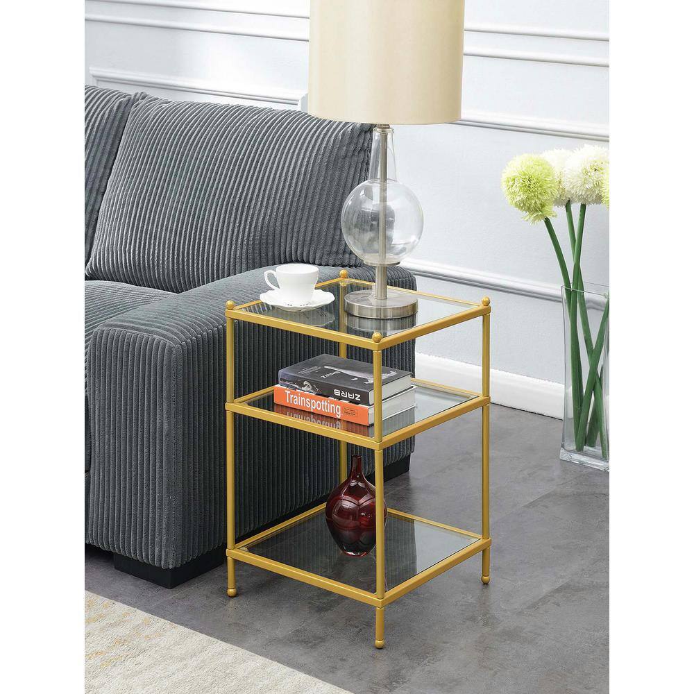 Gold and Clear Glass 3-Tier End Table
