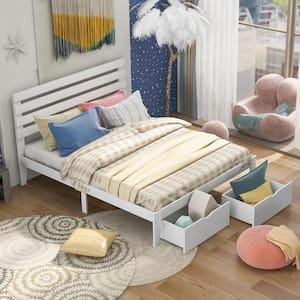 White Queen Size Platform Bed with Drawer