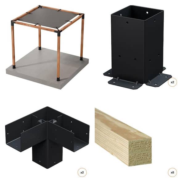 8 ft. x 8 ft. Sunshade, 2-Pack 4x4 Post Base, 2-Pack 4x4 Corner Conn., 8-Pack 4 in. x 4 in. x 8 ft. Timber