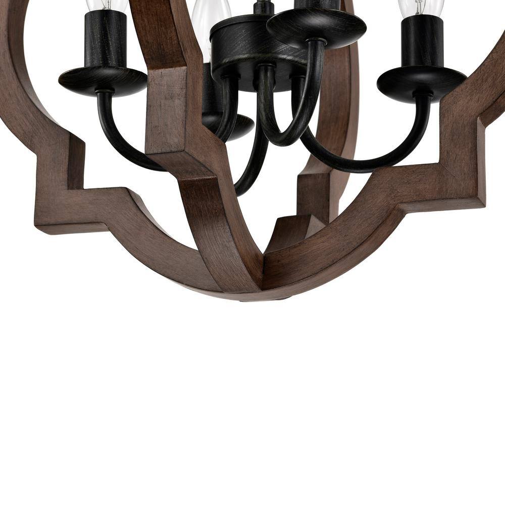 Antique Black and Brown Natural Wood 4-Light Candle Chandelier