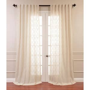 Saida Natural Geometric Embroidered Rod Pocket Sheer Curtain 50 in. W x 96 in. L (1 Panel)