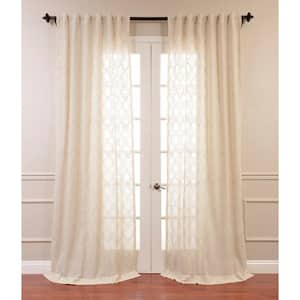 Saida Natural Geometric Embroidered 50 in. W x 108 in. L Rod Pocket Sheer Curtain (1 Panel)