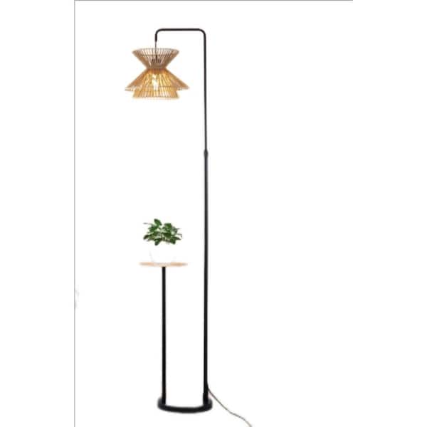 INNOBULE 65.19 in. Black Rattan Tray Table Floor Lamp