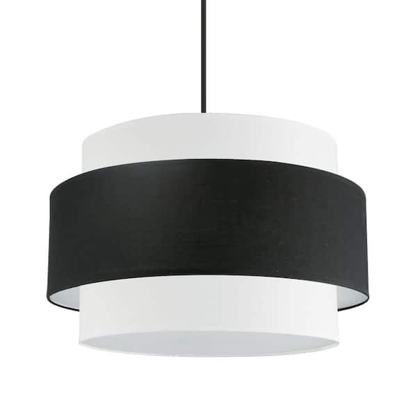 Dainolite Priya 4 Light Matte Black Shaded Chandelier with Black/White Fabric Shade