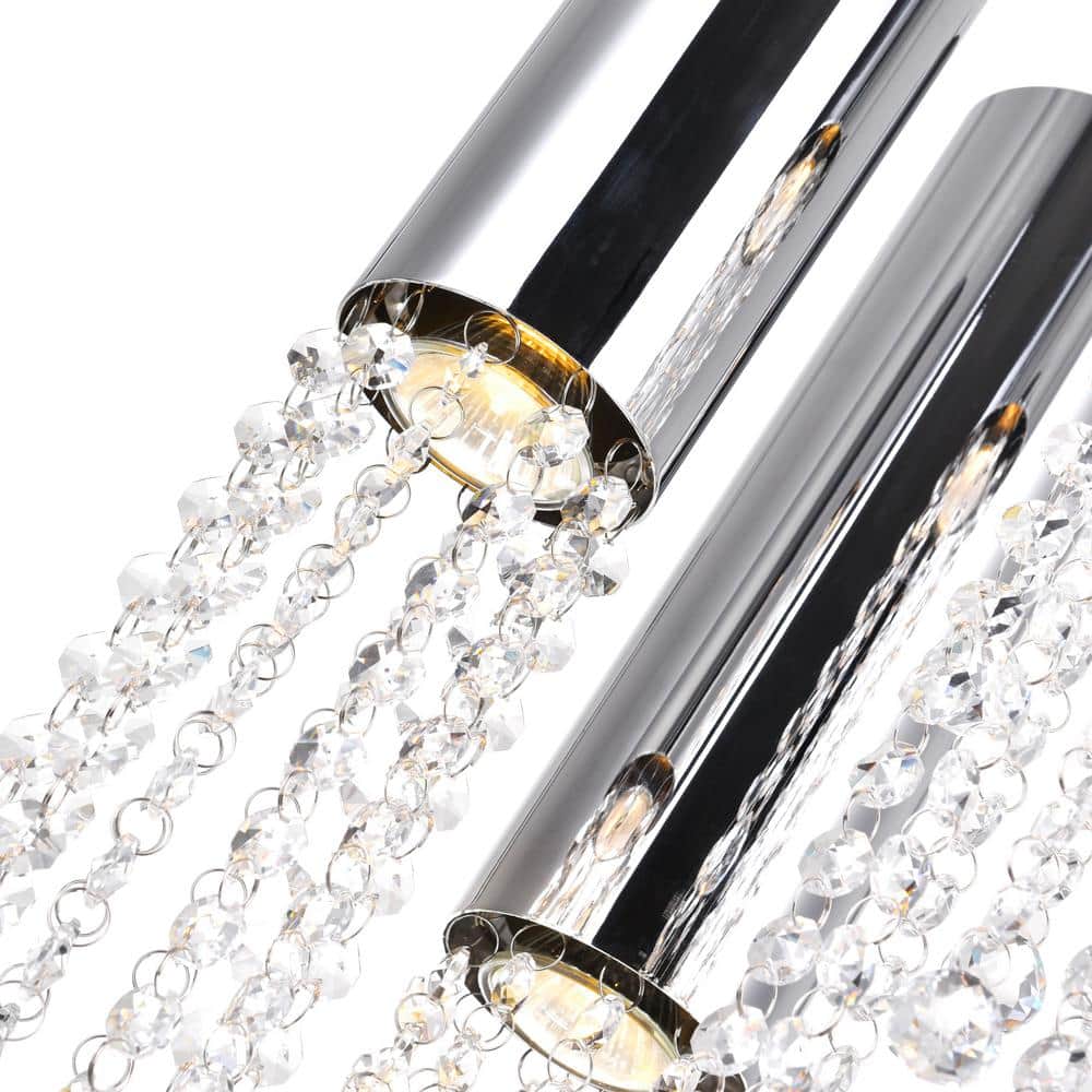 Extended 9-Light Chrome and Crystal Multi Pendant Chandelier