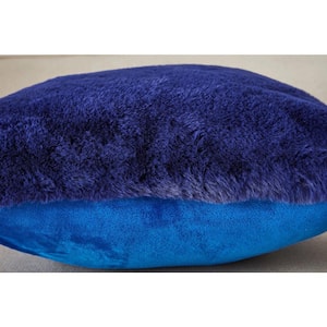 Agnes Navy Blue Chinchilla Faux Fur Throw Pillow (18 in. x 18 in.)