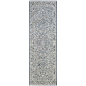Sultan Treasures Floral Yazd Slate Blue 3 ft. x 8 ft. Runner Rug