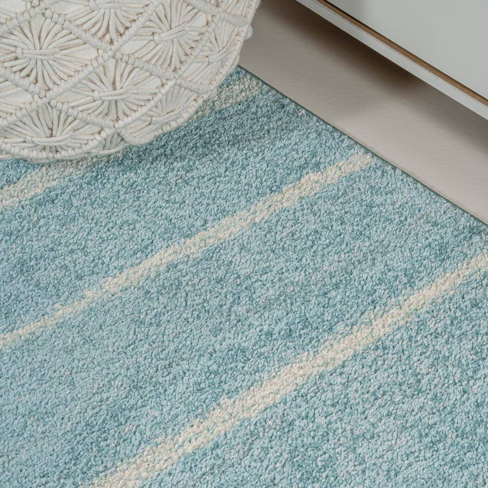 Turquoise and Cream Synthetic Stripe 3' x 5' Area Rug