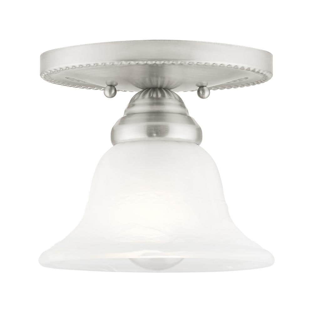 Edgemont Traditional Brushed Nickel Flush Mount with White Alabaster Glass