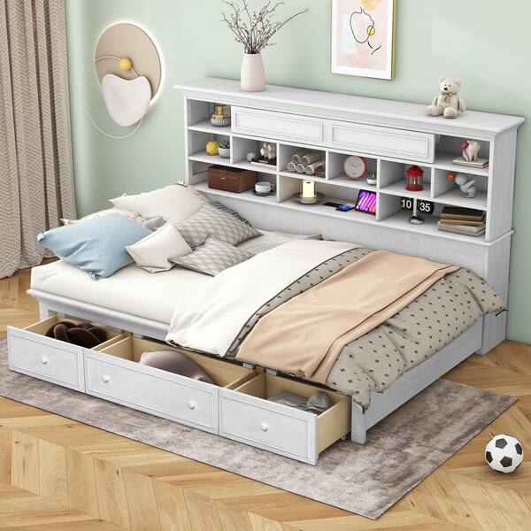 Harper & Bright Designs Multi-Functional White Twin Size Wood Daybed ...