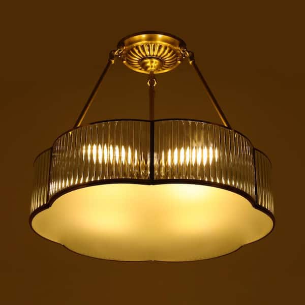OUKANING 19.68 in. 4-Light Gold Modern Semi-Flush Mount Ceiling