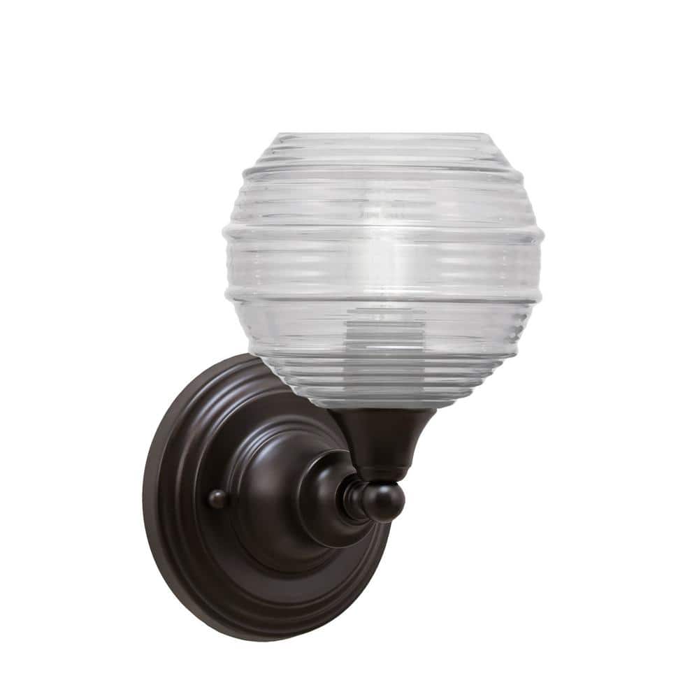 Fulton 1-Light Espresso Wall Sconce, 6 in. Clear Ribbed Glass