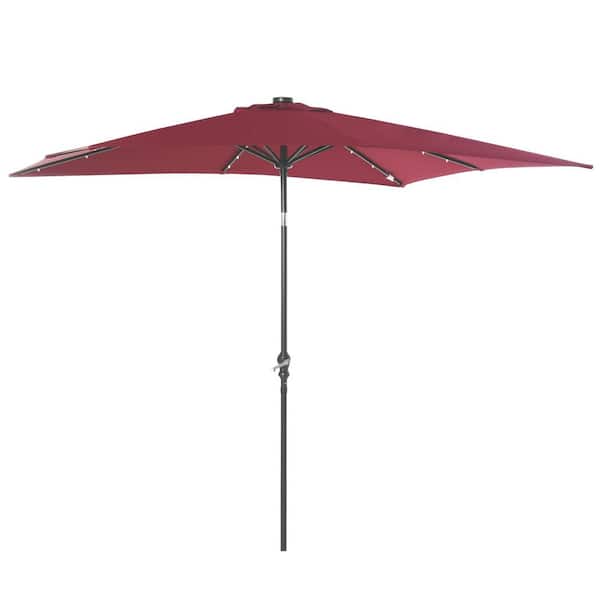 7 ft. Red Steel Sun Umbrella Solar Patio Umbrella, with LED Lights, Tiltable, Easy Outdoor Shade