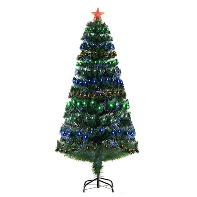 5 ft. Pre-Lit LED Douglas Fir Artificial Christmas Tree with 8 Pre-Programmed RGB Lights and Fiber Optic Colors