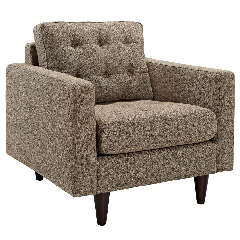 Oatmeal Tufted Leather and Wood Accent Chair