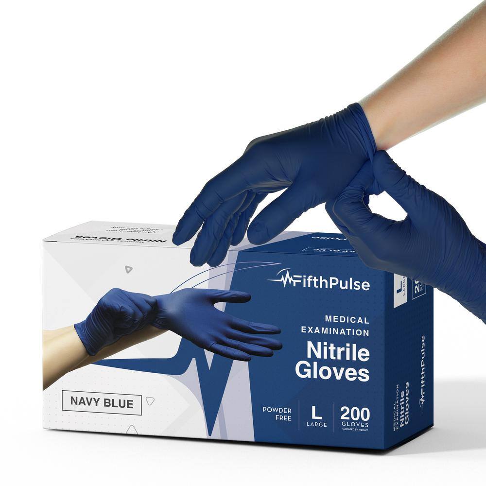 Large Nitrile Exam Latex Free and Powder Free Gloves in Navy Blue - Box of 