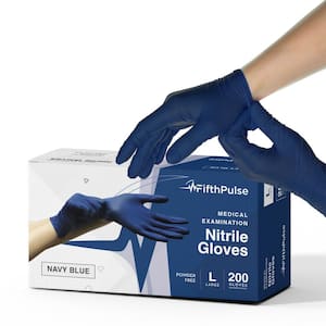 Large Nitrile Exam Latex Free and Powder Free Gloves in Navy Blue - Box of 200