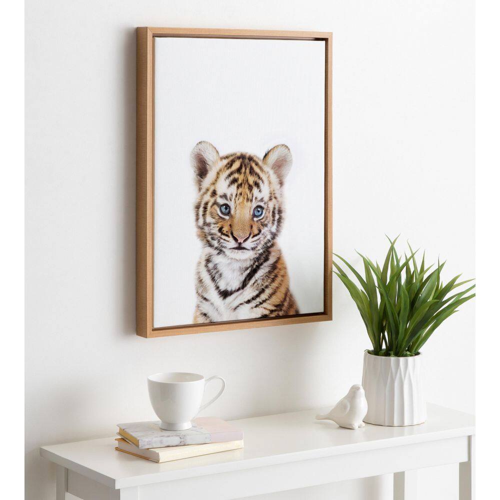 Natural Framed Canvas Wall Art with Baby Tiger Portrait, 18" x 24"