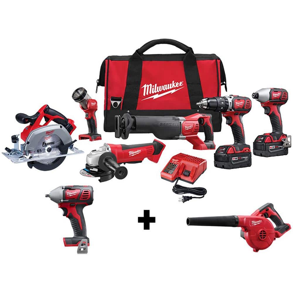 Milwaukee M18 18V Lithium-Ion Cordless Combo Tool Kit (6-Tool) with 3/8 in. Impact Wrench and Blower -  2696-26-2658