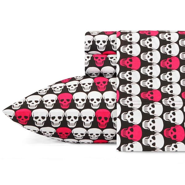 BETSEY JOHNSON Skulls 4-Piece Pink Graphic Microfiber King Sheet Set