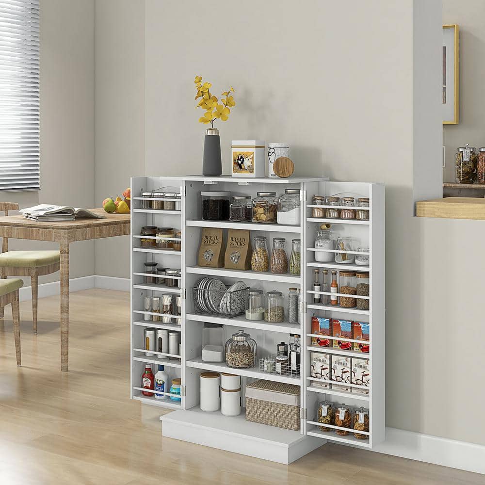 5-Shelf White Kitchen Pantry Organizer with 12-Spice Racks
