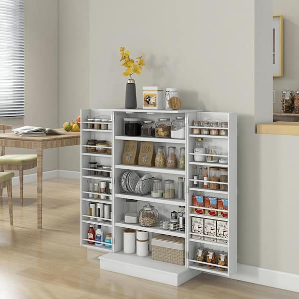 5-Shelf White Kitchen Pantry Organizer with 12-Spice Racks