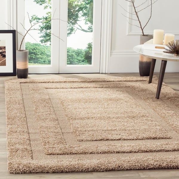 Florida Shag Beige 8 ft. x 10 ft. Border Area Rug