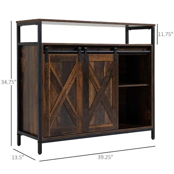 Okd Farmhouse Wood Bar Cabinet with Sliding Barn Door,Wine and Glass Rack, Drawers, Adjustable Shelves (Reclaimed Barnwood), Size: One size, Brown