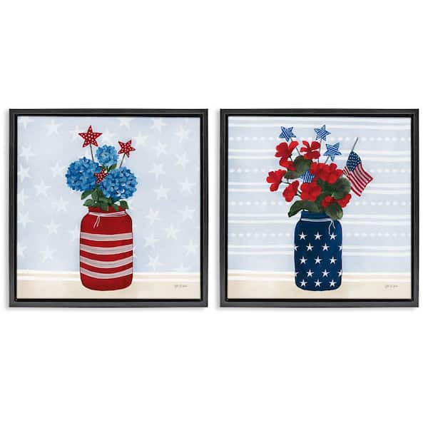 Stupell Industries Patriotic Stripe & Stars Floral by Yvette St. Amant 2 Piece Black Floater Frame Nature Graphic Art Print 25 in. x 25 in.
