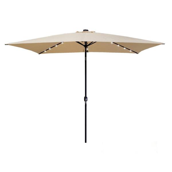 SUGIFT 10 ft. x 6.5 ft. Market Patio Umbrella Rectangular Patio Solar Lighted in Tan