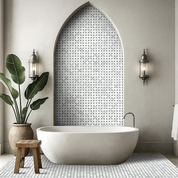 Greecian White Riptide Octagon 12 in. x 12 in. x 0.38 in. Polished Marble Mesh-Mounted Mosaic Tile (10 sq. ft. /Case)