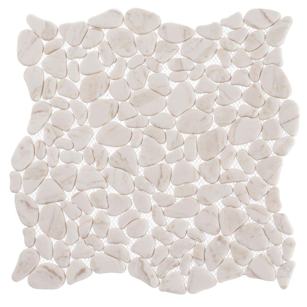 Mellow Peace Tan/Off-White 4.5 in. x 8.25 in. Smooth Stone Look Glass Mosai