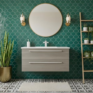 Silhouette 36 in. W x 18 in. D x 20in. H Single Sink Wall Bath Vanity in Aria with White Cultured Marble Top in White