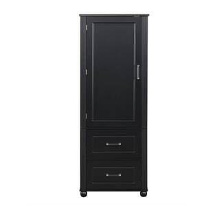 23 in. W x 15.9 in. D x 61.4 in. H Bathroom Storage Cabinet with 2-Drawers and Adjustable Shelf, Black