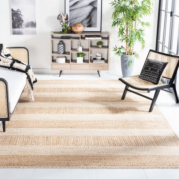 Natural Fiber Beige/Ivory 8 ft. x 10 ft. Woven Striped Area Rug