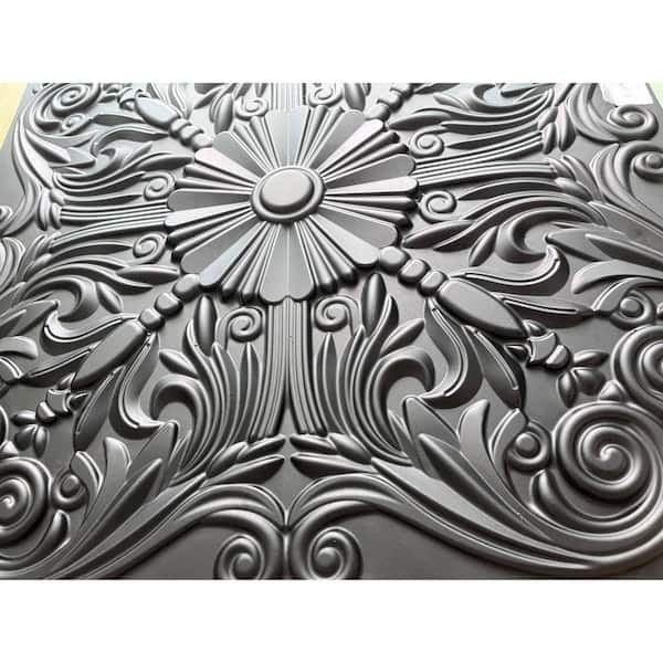 Art3dwallpanels Matt Black 2 ft. x 2 ft. Decorative Spanish Floral Lay In/Glue Up Ceiling Tile (48 Sq. ft./Box)